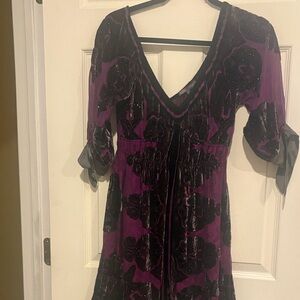 Elegant Purple and Black V-Neck Dress